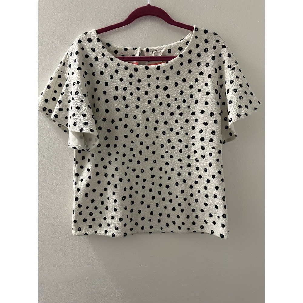 Anthropologie 9-H15 StCL Top White, Black Dots Short Sleeved Size Small